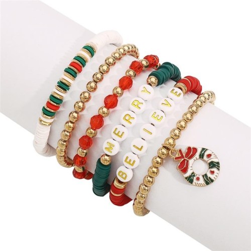 christmas day Word color beads bracelet  christmas gift christmas elements pendant