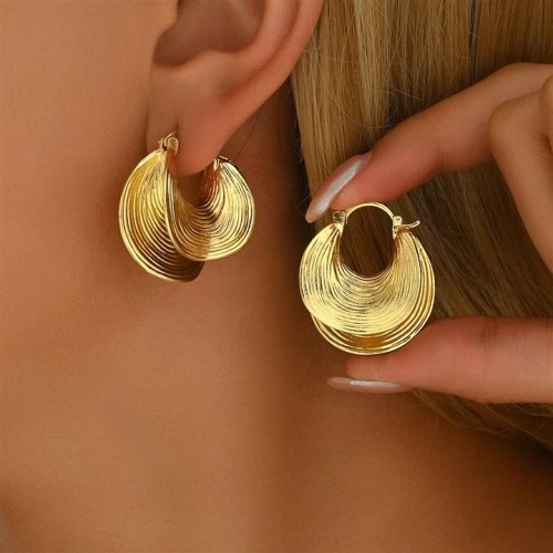 occidental style lady earrings personality sector brief buckle all-Purpose Stripe Double layer samll ear stud