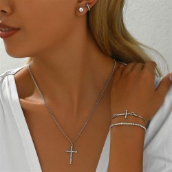  occidental style wind lady necklace set personality cross samll diamond earri..