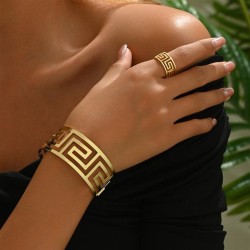 occidental style wind lady geometry surface bangle ring set opening samll