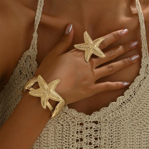 autumn occidental style wind lady bangle ring set personality starfish Shells opening