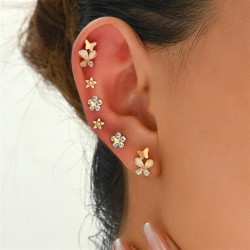 geometry bow shape lady earrings personality embed bronze zircon samll high ea..
