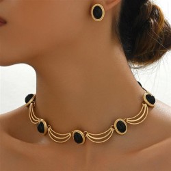 occidental style palace wind lady earrings necklace set retro mosaic gem high ..