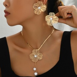 occidental style lady necklace earrings set all-Purpose flowers mosaic Pearl s..