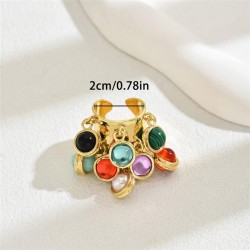 brief occidental style samll wind lady opening ring personality embed color ge..