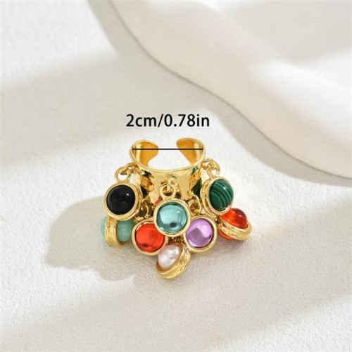 brief occidental style samll wind lady opening ring personality embed color gem circle