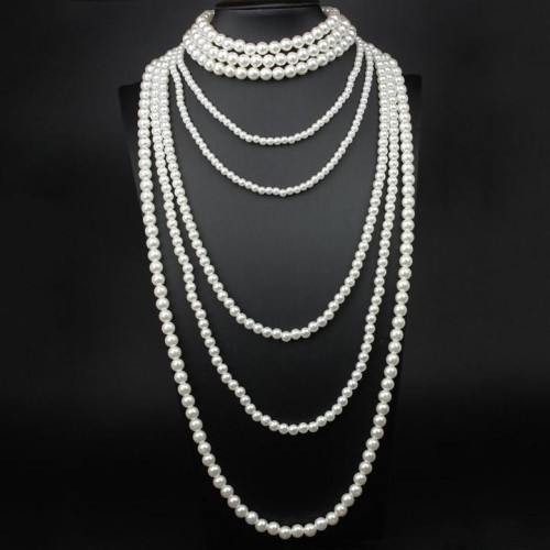 occidental style fashion multilayer Pearl necklace earrings set sweater chain chain woman bride