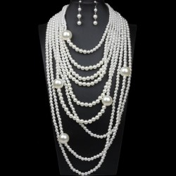 occidental style fashion multilayer big samll Pearl beads necklace earrings se..