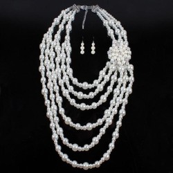  pendant occidental style exaggerating multilayer Pearl Rhinestone necklace ea..