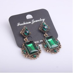  occidental style fashion  palace retro temperament square crystal gem earring..