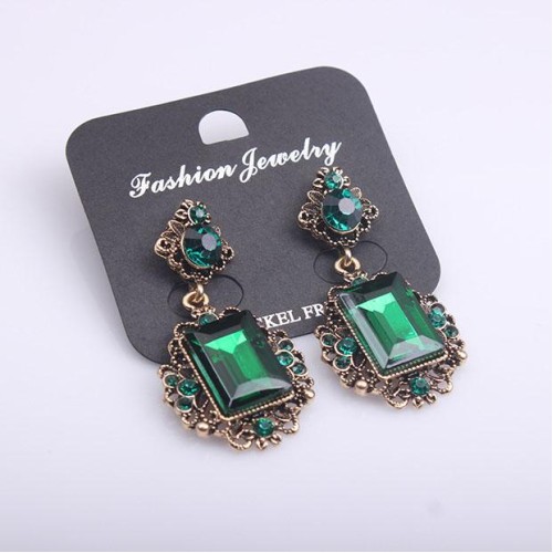  occidental style fashion  palace retro temperament square crystal gem earrings earring exaggerating