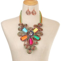  customs exaggerating handmade resin aluminum flower clavicle necklace earring..
