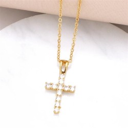 occidental style cross pendant necklace woman embed zircon gold plated clavicl..