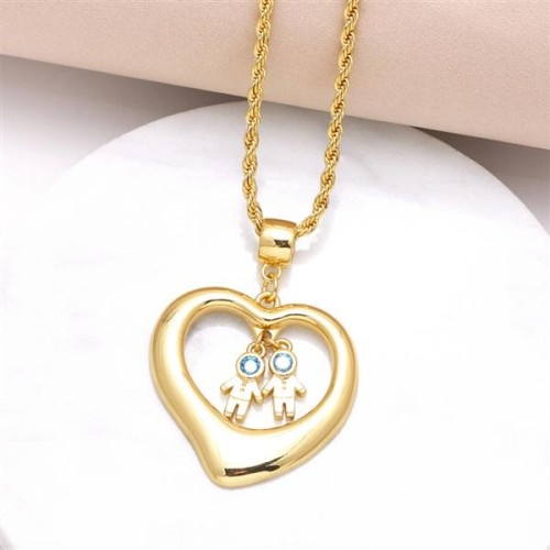 occidental style Peach heart boy girl pendant necklace gilded embed zircon love clavicle chainnkb