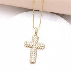  color zircon cross pendant necklace woman gilded clavicle chainnku