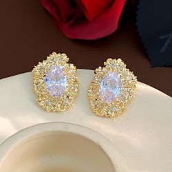 occidental style retro flowers pattern embed crystal zircon earrings high fash..