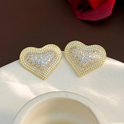 occidental style fashion bronze embed zircon love ear stud temperament heart-s..
