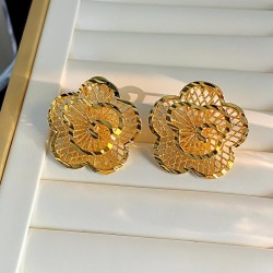  flower gold wind rose hollow bronze gilded silver layer three-dimensional ear..