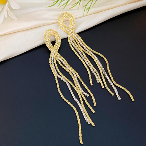 occidental style exaggerating long style chain diamond tassel earrings high retro temperament Lad