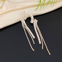 Korean long style tassel zircon earrings temperament woman elegant supers silv..