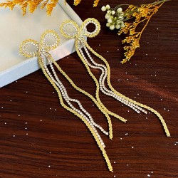  long style chain zircon tassel bow earrings samll exaggerating ear stud high ..