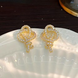 fashion high embed zircon rope earrings samll silver ear stud temperament wind..