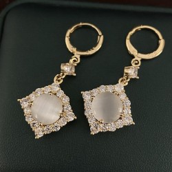 embed zircon Opal earrings high geometry rhombus buckle woman palace wind Earr..