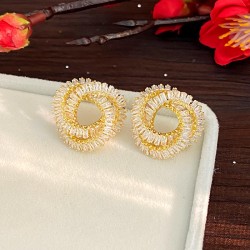 occidental style high twining zircon circle ear stud super Double circle earri..