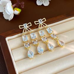  exaggerating bright geometry zircon bow drop tassel earrings woman samll crys..