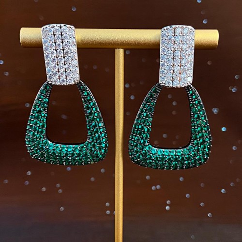  exaggerating geometry square embed zircon earrings samll triangle ear stud high Earring woman