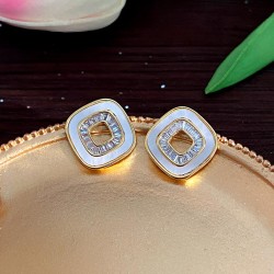  zircon square hollow Shells ear stud womans silver fashion brief earrings hig..