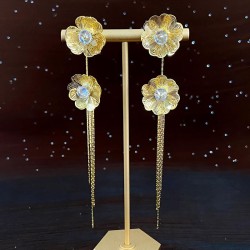 silver hollow Metal flowers tassel earrings occidental style retro high ear st..