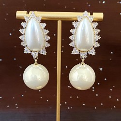 occidental style temperament exaggerating zircon drop Pearl earrings woman ret..