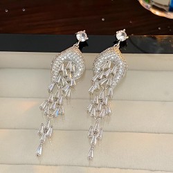 occidental style fashion retro long style tassel zircon earrings silver temper..