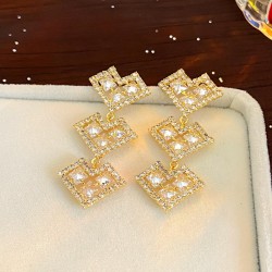  wind high zircon hollow tassel love earrings samll silver ear stud fashion lo..