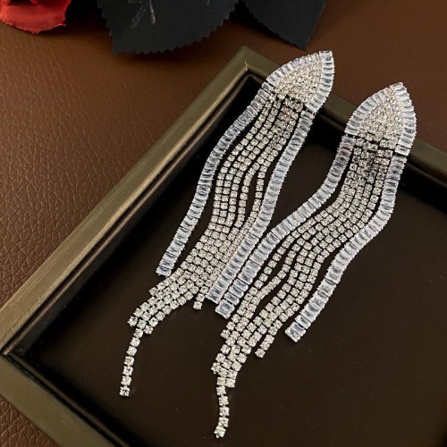 s silver new fully-jewelled geometry earrings long style exaggerating tassel earring personalit