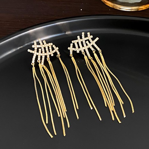 occidental style long style personality diamond weave tassel earrings samll ear stud high tempera