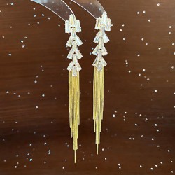 silver wind zircon tassel long style earrings temperament high ear stud fashio..