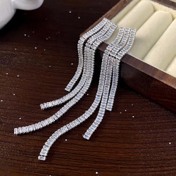 long style tassel fully-jewelled fashion brief silver woman earrings temperame..