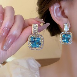 fashion high geometry square embed fully-jewelled occidental style wind earrin..