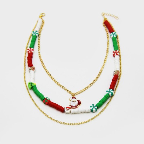 occidental style christmas enamel christmas multilayer necklace Beads chain mash up personality trend