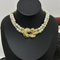 occidental style high Metal Pearl splice necklace Double row Ladies wind clavi..