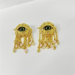 medium personality eyes Pearl tassel earrings high ear stud ring necklace set ..