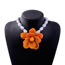  wind resin beads necklace three-dimensional big flowers clavicle chain flower..