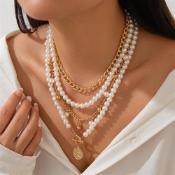 occidental style imitate Pearl beads necklace woman  retro Metal pendant