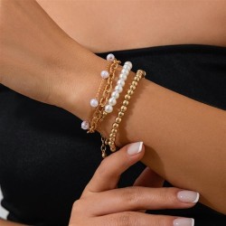 occidental style imitate Pearl beads bracelet set ins wind multilayer chainbra..