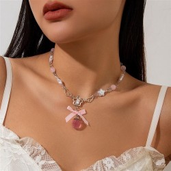 occidental style sweetins wind bow pendant necklace  brief imitate Pearl Five-..