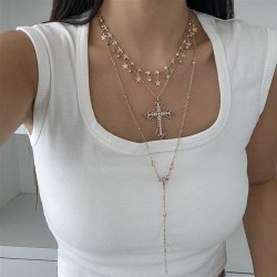 occidental styleins diamond cross pendant long necklace  personality chain tas..