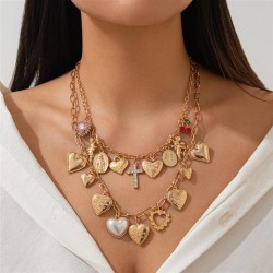 occidental style imitate Pearl Metal love pendant necklace  samllins diamond c..