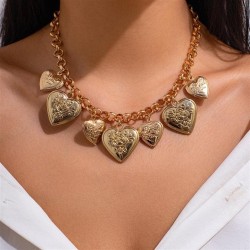 occidental style retro pattern Peach heart pendantO buckle necklace  exaggerat..